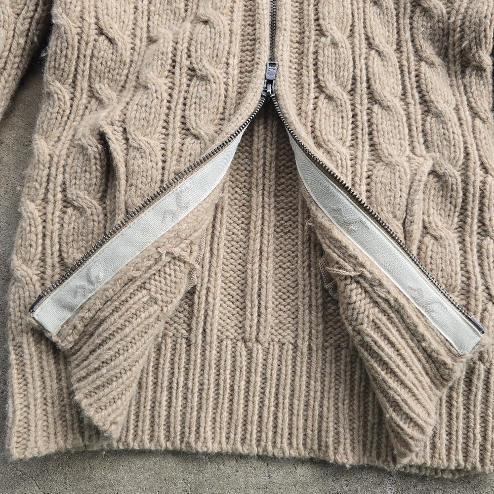 Vintage Y2K Hollister Hoodie Chunky Cable Knit Full Zip Jacket Sweater Swan L - Picture 2 of 5